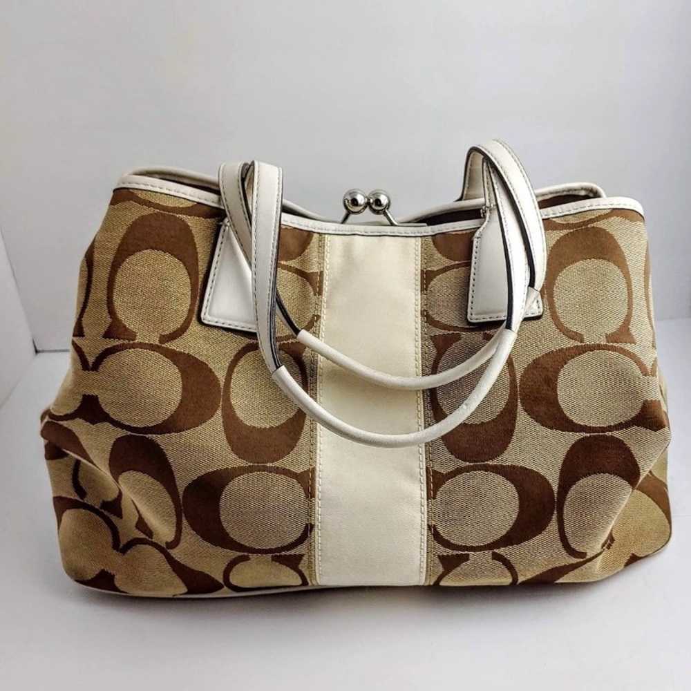 Coach Signature Canvas Kisslock Handbag – EUC - Picture 2 of 13